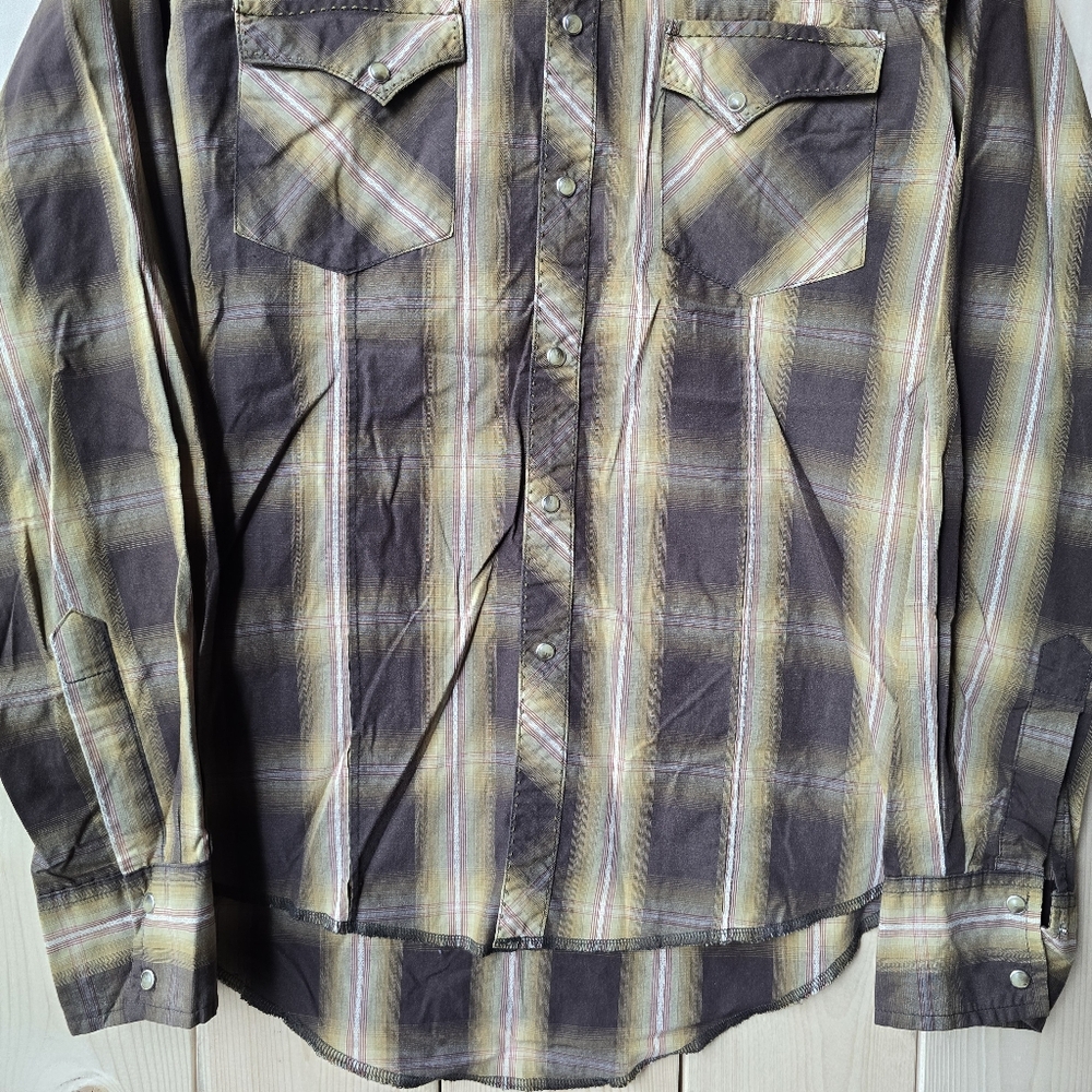 Wrangler Western Long Sleeve Pearl Snap Button Up Plaid Shirt Mens - Picture 3 of 8